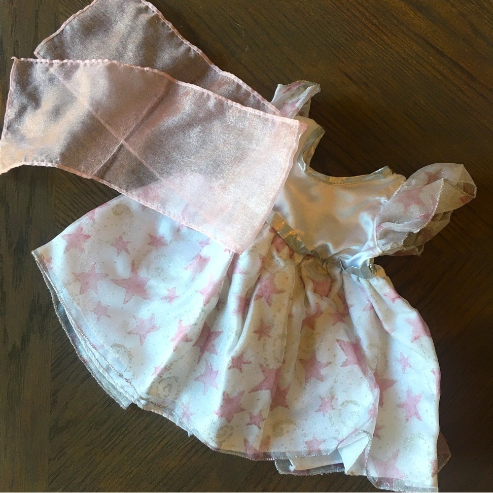 Build-a-Bear Workshop star print pink and white princess dress and scarf set